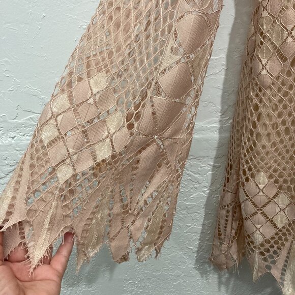 Free People Deco Lace Mini Dress Fairycore Bell Sleeve Ivory Combo Lined Size 4 - Picture 9 of 12